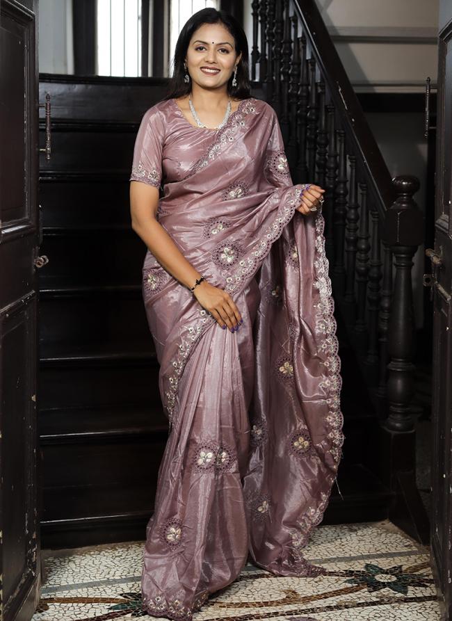 Silk Lilac Traditional Wear Cut Work Saree